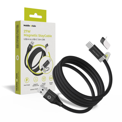 27W Kabel s magnetickým úchytem StayCable USB-C na USB-A, 1.5 m, CB6