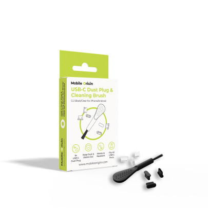 USB-C Dust Plug & Cleaning Brush CL1 Black/Clear for iPhone, Android