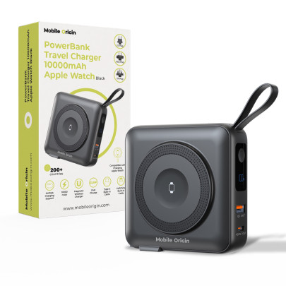 Powerbank 10000mAh / Travel Charger, Lightning/USB-C Cable, Černá - kompatibilní s MagSafe AW / iPhone