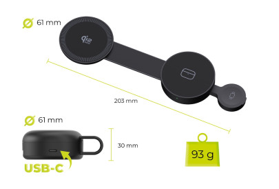 3in1 Qi2 25W Foldable Magnetic Pad PW34, Black