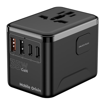 Cestovní Adaptér GaN 35W PW4 EU/UK/US/AUS, 3x USB-C + 2x USB-A
