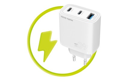 GaN 40W Wall Charger MO13, 1x USB-A + 2x USB-C