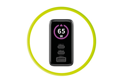 65W GaN TFT Display Charger PW20 - 2x USB-C + USB-A