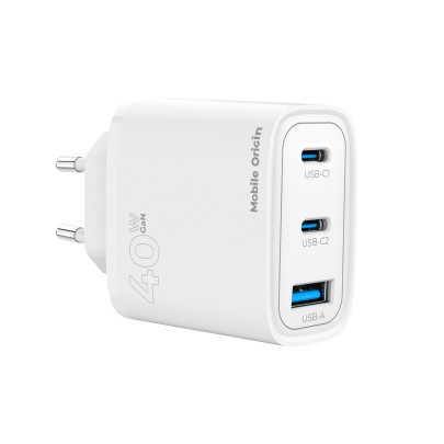 GaN 40W Wall Charger MO13, 1x USB-A + 2x USB-C