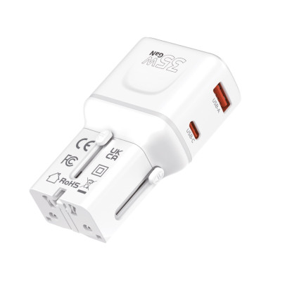 GaN 35W Travel Adapter, EU/US/UK/AU PW25 White