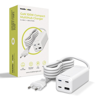 GaN 100W Compact MultiHub Charger PW18 with 3x USB-C + USB-A